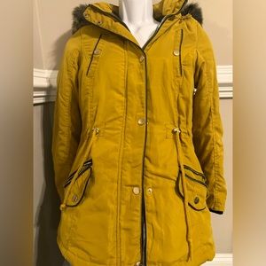 Women's Yellow Hooded Parka Coat